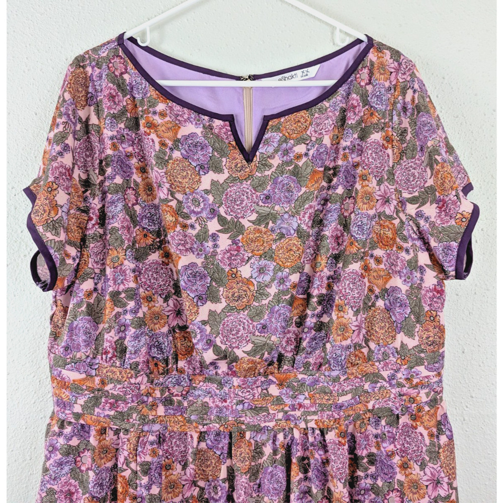 eShakti sz 2X 22W Dress Fit & Flare multi color floral print short sleeves 1288 - Picture 2 of 6